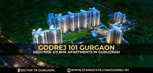 an aerial view of godrej 101 gurgaon high rise 2/3 bhk apartments in gurogram