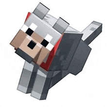 a 3d rendering of a minecraft wolf with a red head .