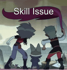 a skill issue poster with cartoon characters and a cat