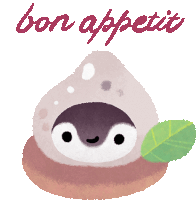 a drawing of a penguin with the words bon appetit written below it