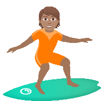 a cartoon of a man riding a surfboard with a circle on it