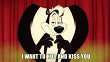 a cartoon character with the words i want to hug and kiss you below him