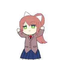 a cartoon girl with pink hair and green eyes is wearing a suit