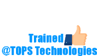 a logo that says trained @ tops technologies with a thumbs up