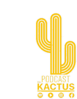 the logo for podcast del cactus has a yellow cactus on it