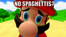 a picture of mario with the words no spaghettis