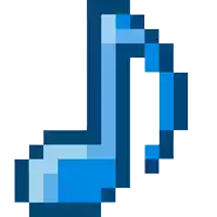 a pixel art drawing of a blue note on a white background .