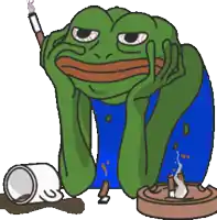 a green frog is smoking a cigarette next to an ash tray