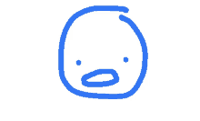 a blue and white drawing of a face with a circle around it