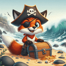 an illustration of a fox wearing a pirate hat