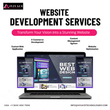 an advertisement for website development services with a laptop