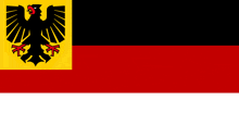 a black and red flag with a black eagle in the middle