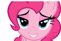 pinkie pie from my little pony is smiling with a serious look on her face