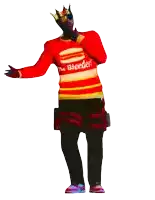 a man wearing a red sweater that says the bleeder on it