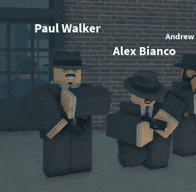 paul walker and alex bianco are standing next to each other in front of a brick wall