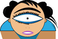 a cartoon of a woman with a large eye