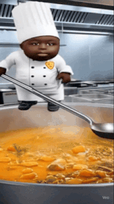 a chef holding a ladle over a pot of food