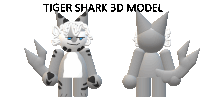 a 3d model of a tiger shark is shown from the front and back