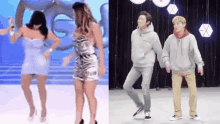 a woman in a zebra print dress and a man in a hoodie are dancing together