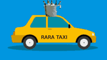 a yellow taxi with a bucket of beer on top that says " rare taxi "