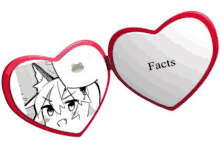 a heart shaped mirror with a picture of a frog and the words facts