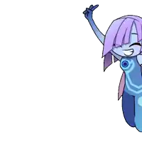 a cartoon of a girl with purple hair and a blue body