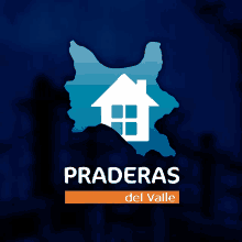 a logo for praderas del valle shows a house on top of a map