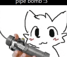 a cartoon cat is holding a pipe bomb in its hand .