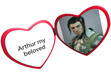 a heart shaped mirror with a picture of a man and the words " arthur my beloved "