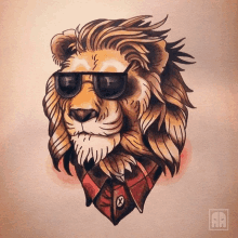 a drawing of a lion wearing sunglasses and a shirt