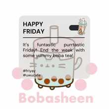 a poster that says happy friday with a picture of a bubble tea cup