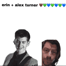 a picture of a man with the words erin + alex turner above it