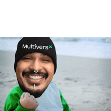 a man wearing a black hat that says multivers