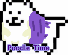 a pixel art logo for poodle time with a purple character