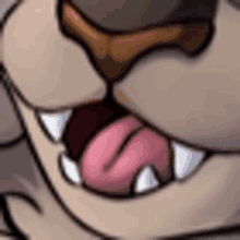 a close up of a cartoon dog 's mouth with its tongue out and teeth .