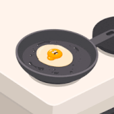 a cartoon illustration of an egg in a frying pan with the number 88 on it