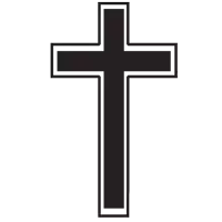 a black cross with a white border on a white background .