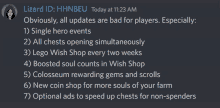 lizard id : hhnbeu today at 11:23 am obviously all updates are bad for players especially 1 ) single hero events