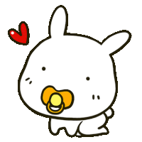 a cartoon rabbit with a pacifier in its mouth and a heart above it