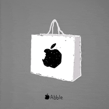 a drawing of an apple bag with a bite taken out of it is labeled ' abble '