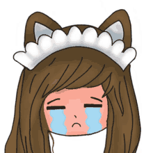 a drawing of a girl with cat ears and a maid 's headband crying