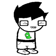 a black and white drawing of a boy with glasses and a green shirt