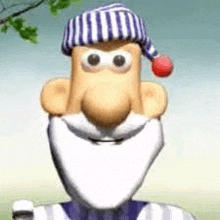 a cartoon character wearing a striped hat and a beard .