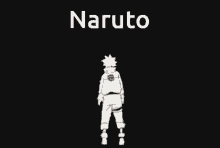 a black and white drawing of a person with the word naruto on it