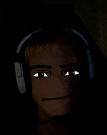 a person wearing headphones with their eyes lit up