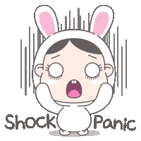 a cartoon of a girl with bunny ears and the words shock panic behind her