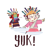 a cartoon drawing of a woman in a pink dress with the word yuk on the bottom