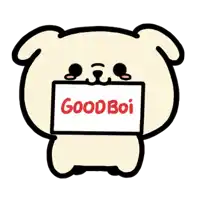 a cartoon dog is holding a sign that says " good boi "