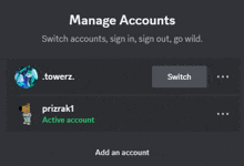 a screen that says manage accounts with two accounts