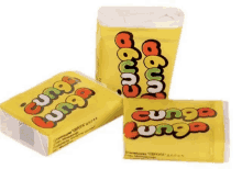 three packages of gungo gum sit on a white surface